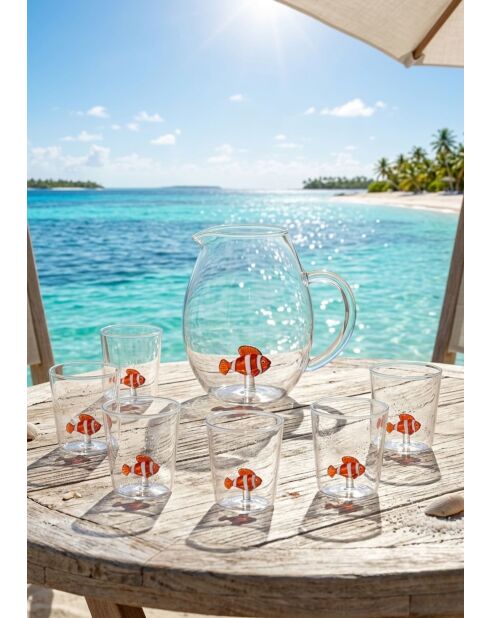 Lot de 6 verres et carafe caractères Mono Pet Friends 11 transparent