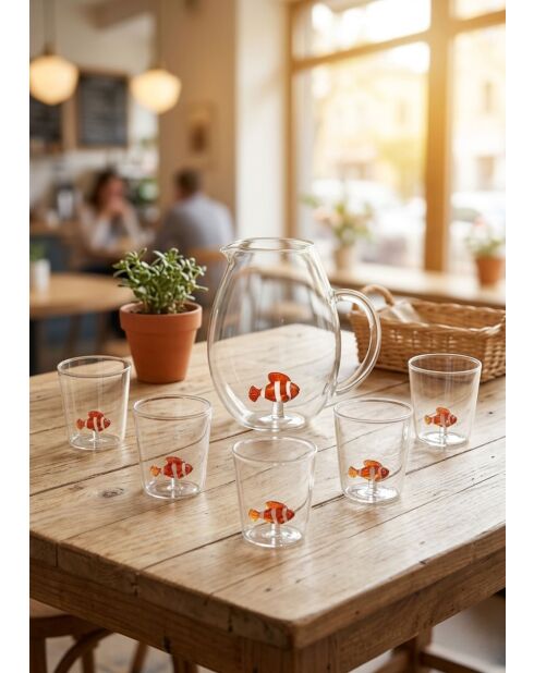 Lot de 6 verres et carafe caractères Mono Pet Friends 11 transparent