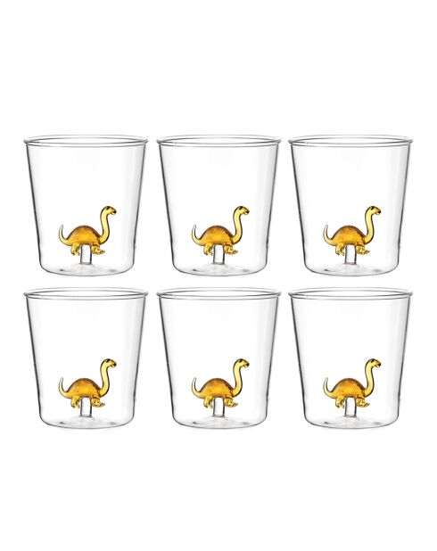 Lot de 6 verres Brontosaure transparent - 93 mm