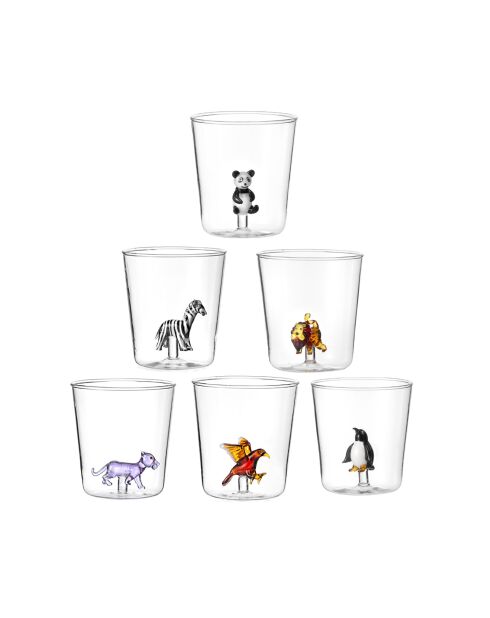 Lot de 6 verres personnages différents Savana Family Mix 6 transparent