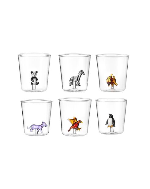Lot de 6 verres personnages différents Savana Family Mix 6 transparent