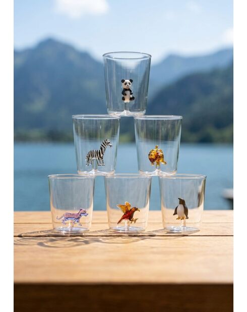 Lot de 6 verres personnages différents Savana Family Mix 6 transparent