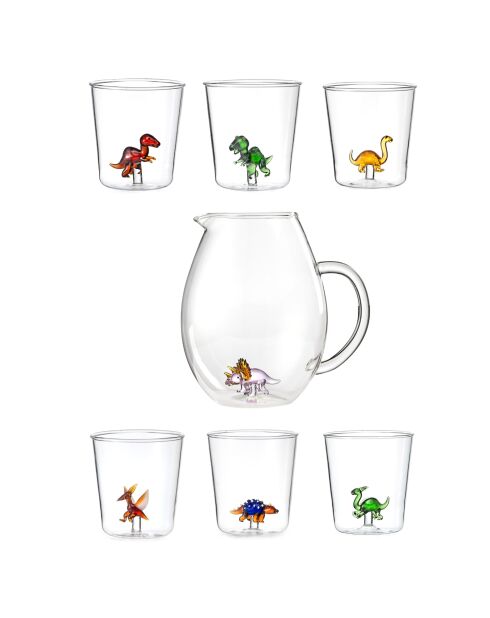 Lot de 6 verres et carafe personnages différents Dinos multicolore