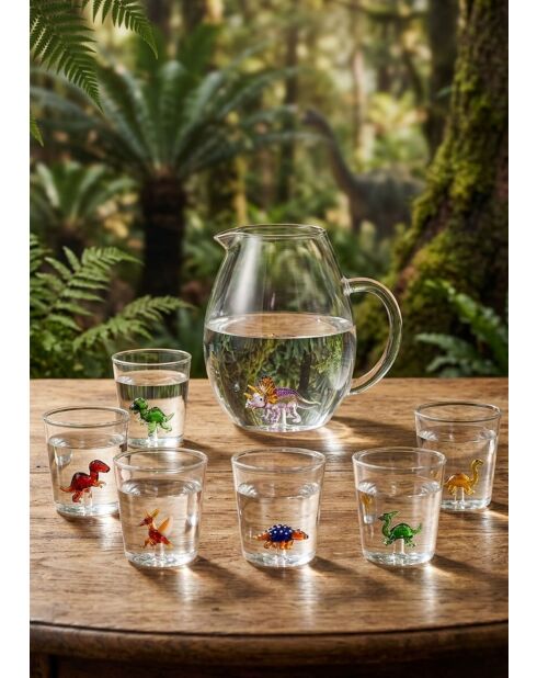 Lot de 6 verres et carafe personnages différents Dinos multicolore
