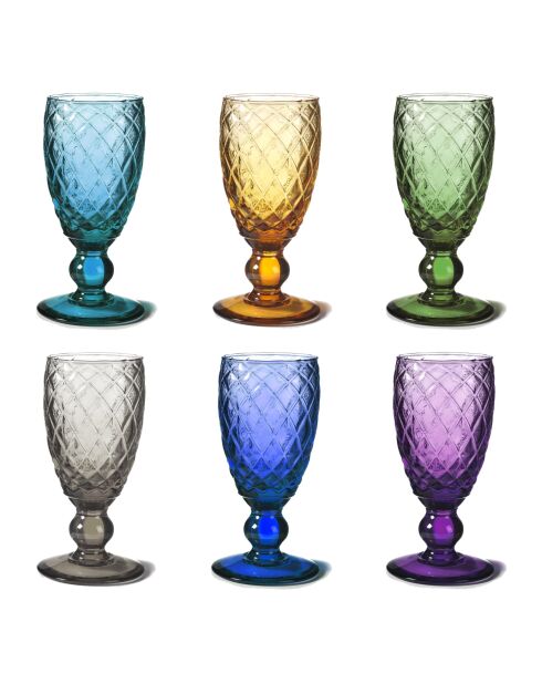 Lot de 6 verres Calice Diamants multicolore - H.17 cm