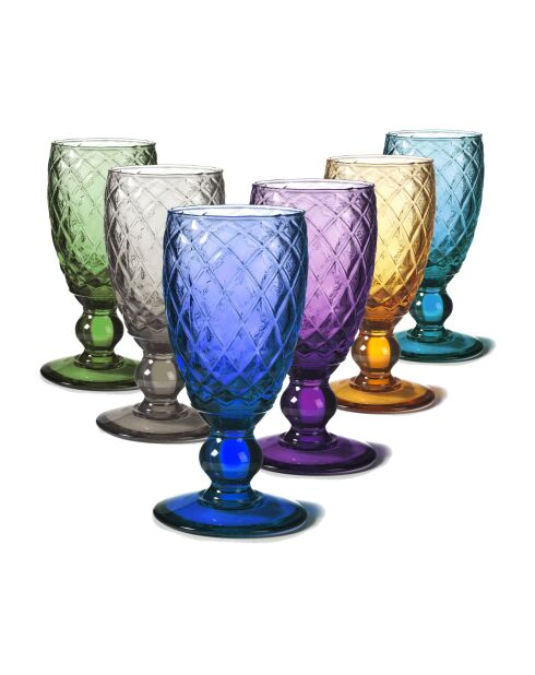 Lot de 6 verres Calice Diamants multicolore - H.17 cm