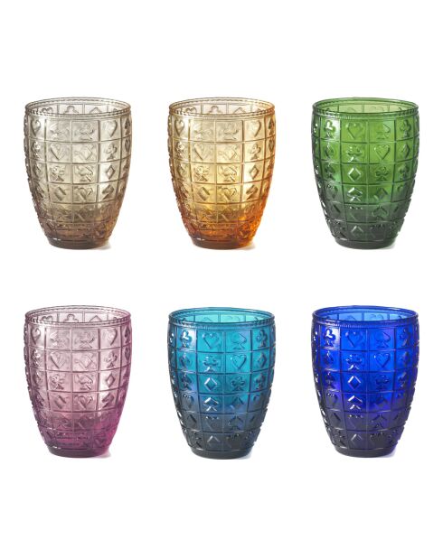 Lot de 6 verres Casino multicolore - H.10 cm