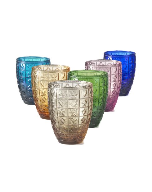 Lot de 6 verres Casino multicolore - H.10 cm