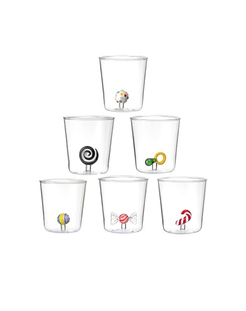 Set de 6 vasos transparentes con diferentes personajes