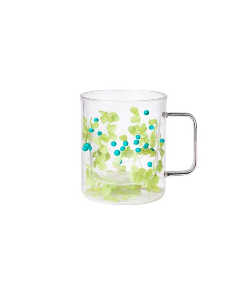 Lot de 6 mugs Fleurs Perles vert/turquoise - H. 11 cm