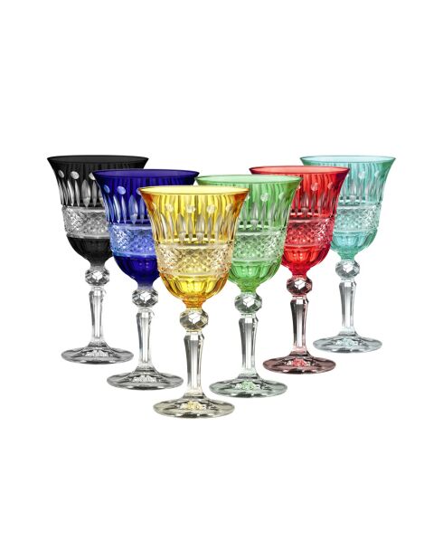 Lot de 6 verres à vin de provence multicolores - H.17,5 cm