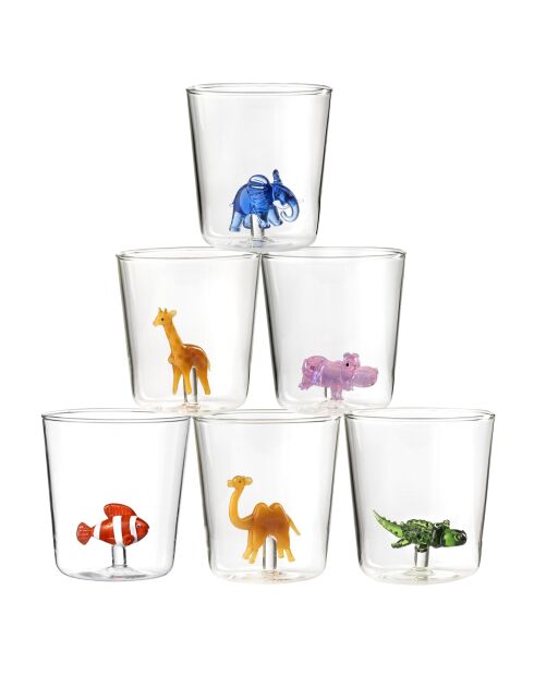 Lot de 6 verres personnages différents Savana Family Mix 2 transparent