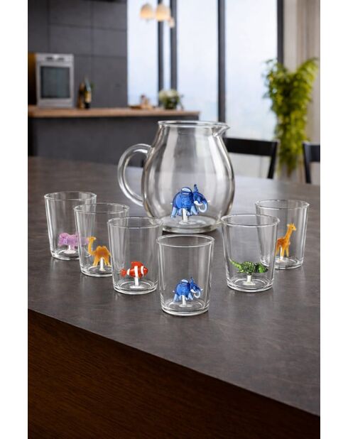 Lot de 6 verres personnages différents Savana Family Mix 2 transparent