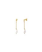 Pendientes largos Ariel en oro fino y decorados con perlas cultivadas doradas y blancas