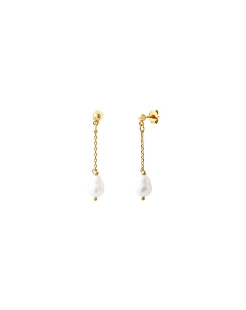 Orecchini lunghi Ariel in oro fino e decorati con perle coltivate in oro/bianco