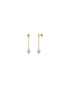 Pendientes largos Ariel en oro fino y decorados con perlas cultivadas doradas y rosas