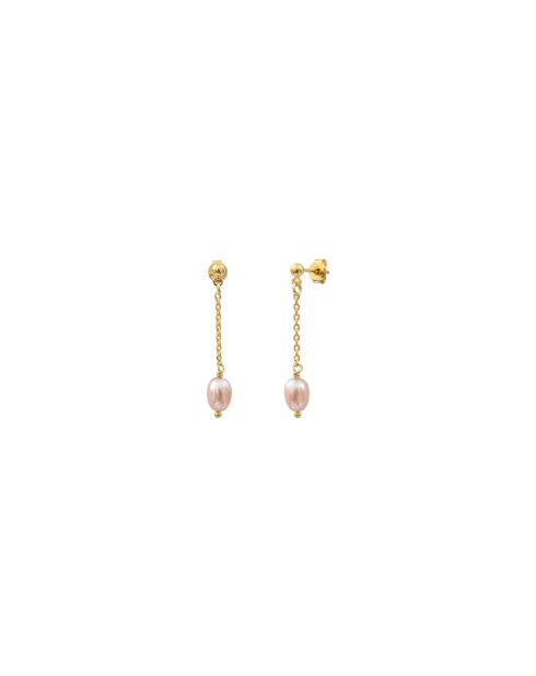 Orecchini lunghi Ariel in oro fino e decorati con perle coltivate oro/rosa