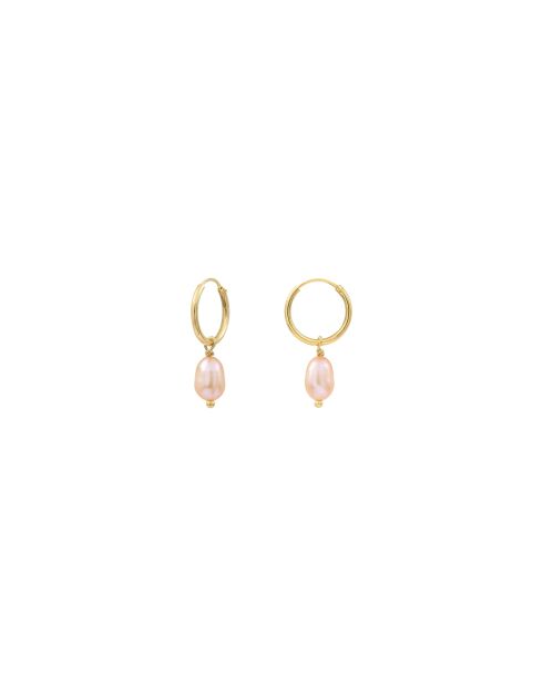 Pendientes tipo argolla Ariel en oro fino y decorados con perlas cultivadas doradas y rosas
