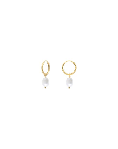 Pendientes tipo argolla Ariel en oro fino y decorados con perlas cultivadas doradas y blancas