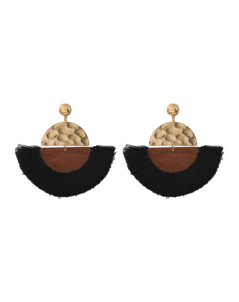 Orecchini Victory in acciaio inossidabile con frange in cotone tinto oro/nero