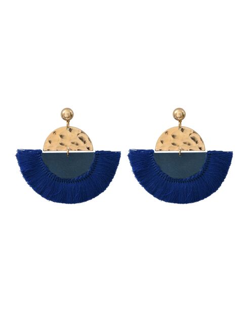 Orecchini Victory in acciaio inossidabile con frange in cotone tinto oro/blu