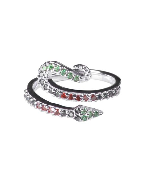 Anillo ajustable con forma de serpiente en plata multicolor