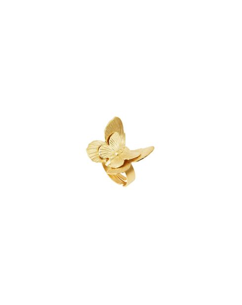 Anillo ajustable con forma de mariposa en latón dorado