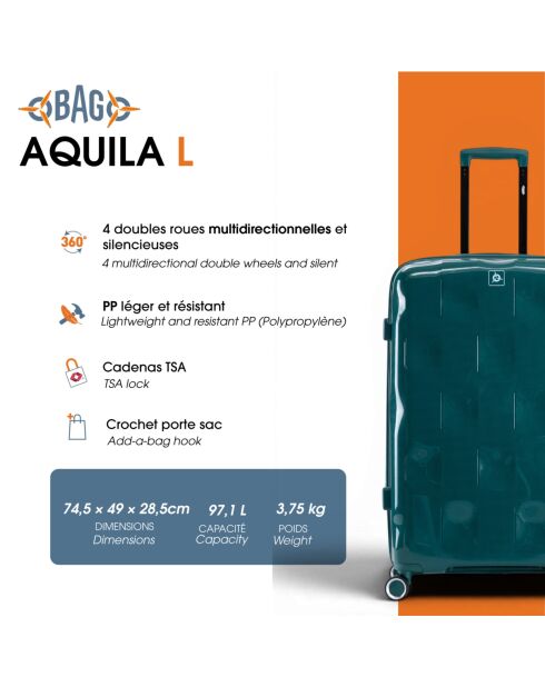 Valise Long Séjour grand format L Aquila vert fonce - 74,50 x 49 x 28,50 cm
