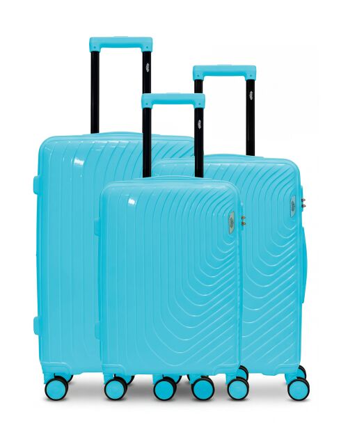 Lot de 3 valises cabine S grand format, weekend et cabine Hydra bleu ciel