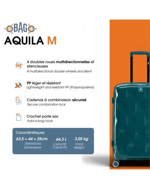 Valise Moyen Séjour weekend M Aquila bordeaux - 63,50 x 44 x 25 cm