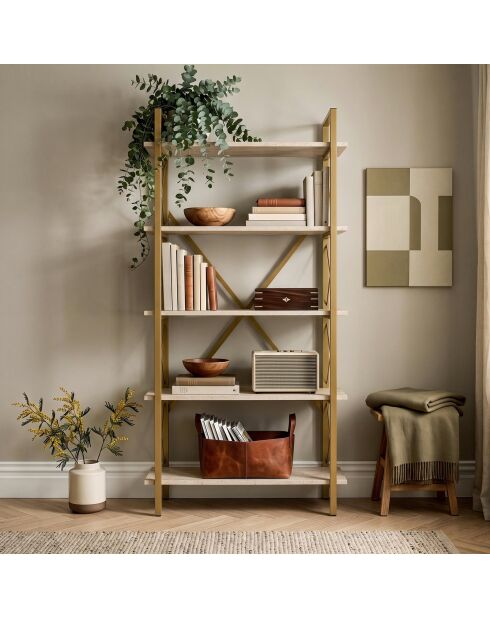 Librería Siena travertino/dorado - 90x180x34 cm