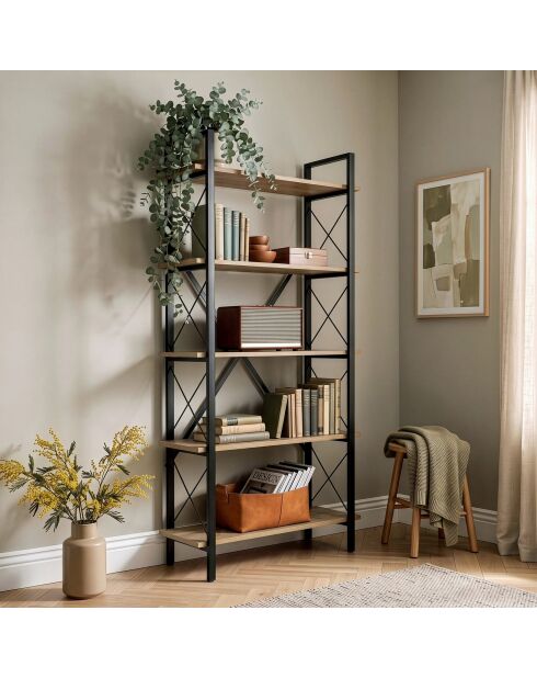 Librería Siena roble/negro - 90x180x34 cm