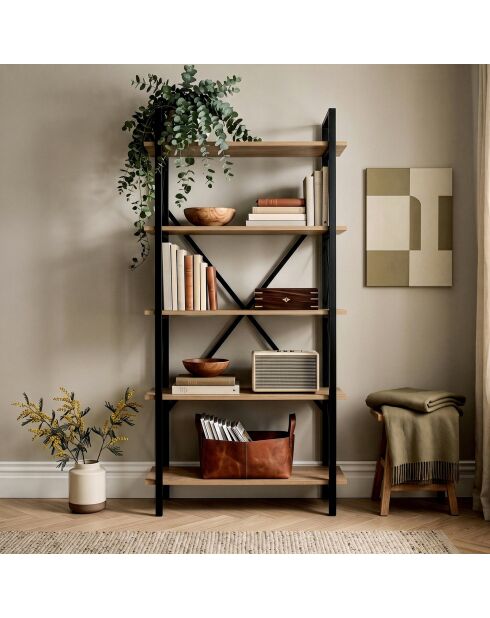 Librería Siena roble/negro - 90x180x34 cm