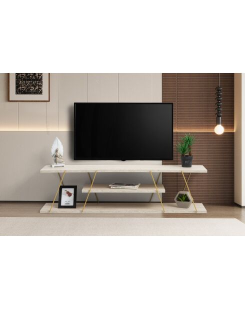 Porta TV Canaz in travertino/oro - 120x33x30 cm