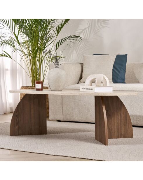 Salontafel Melina in travertijn/walnoot Venezia - 120x40x60 cm