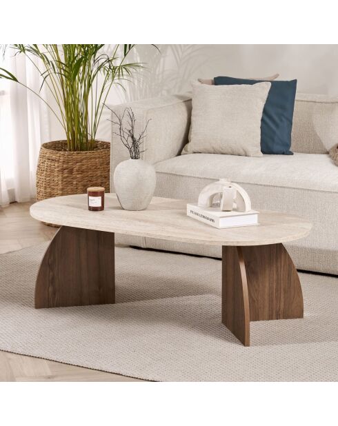 Salontafel Melina in travertijn/walnoot Venezia - 120x40x60 cm