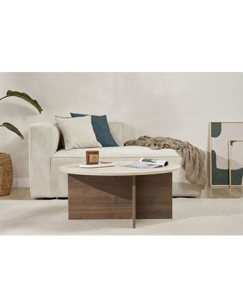 Salontafel Venezia met travertijn/walnoot Soleil - 90x40x90 cm