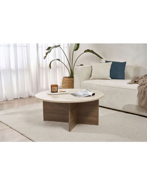 Salontafel Venezia met travertijn/walnoot Soleil - 90x40x90 cm