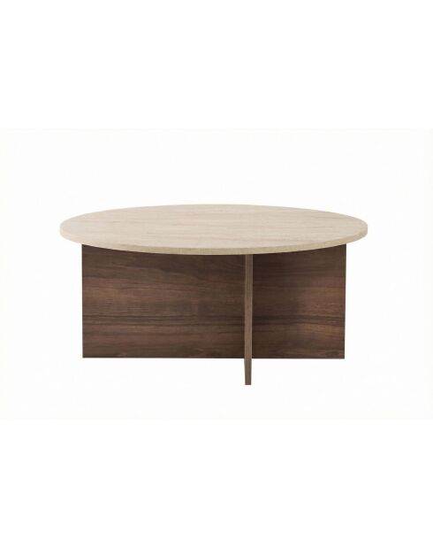 Salontafel Venezia met travertijn/walnoot Soleil - 90x40x90 cm