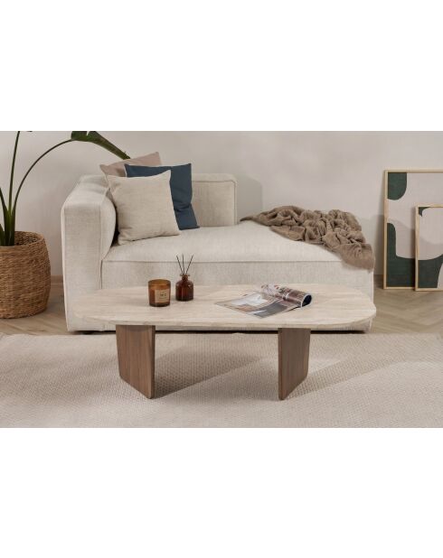 Salontafel Venezia in travertijn/walnoot Ovalis - 130x40x65 cm