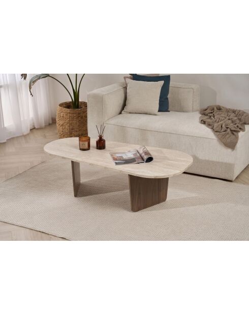 Salontafel Venezia in travertijn/walnoot Ovalis - 130x40x65 cm