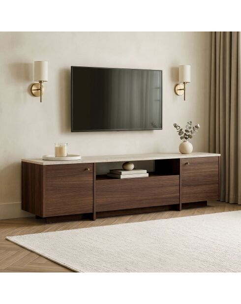 Alvar Milano Fernsehtisch aus Travertin/Nussbaum - 180x46x35 cm