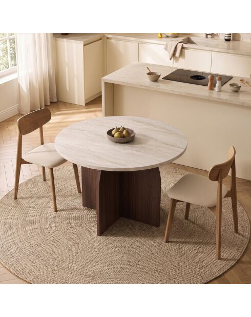 Tavolo da pranzo Bloom in travertino/noce Milano - 110x75x110 cm