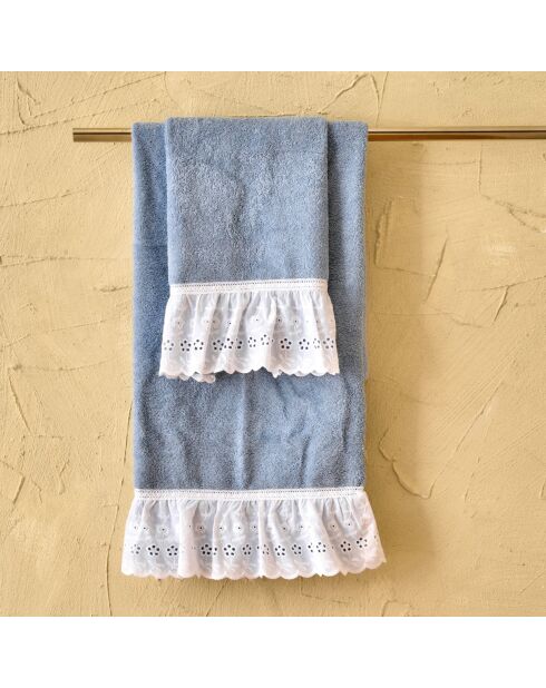 Lot de 2 serviettes éponges visage , invité en coton Louvre bleues - 110x60 + 60x40 cm
