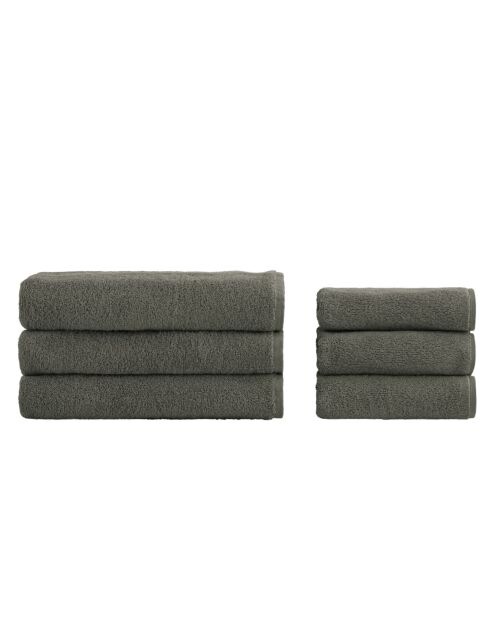 Lot de 6 serviettes éponges (visage + invité) en coton Versilia grisaille - 110x60 + 60x40 cm