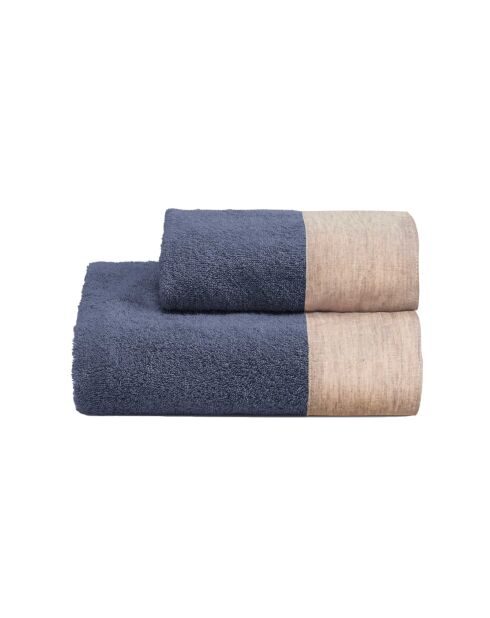Lot de 2 serviettes éponges visage , invité Washed bleu denim - 110x60 + 60x40 cm