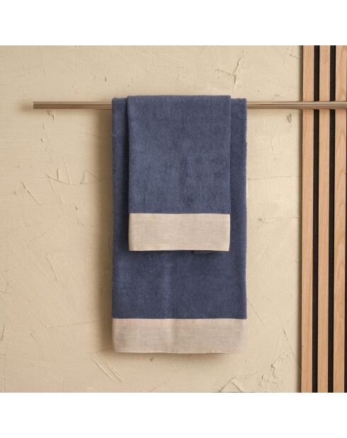 Lot de 2 serviettes éponges visage , invité Washed bleu denim - 110x60 + 60x40 cm