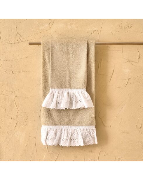 Lot de 2 serviettes éponges visage , invité en coton Louvre beiges - 110x60 + 60x40 cm