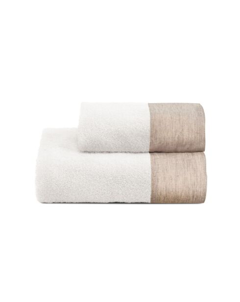Lot de 2 serviettes éponges visage , invité Washed blanches - 110x60 + 60x40 cm