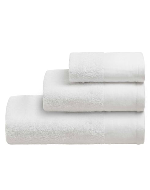 Serviettes éponge visage, invité et drap de bain en coton Mojave blanches - 3 pièces